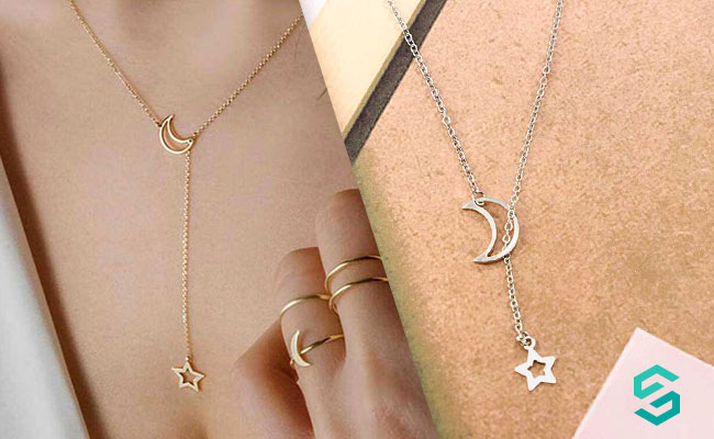 Collier Sautoir Pendentifs Lunes et Étoiles