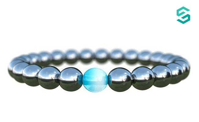 Bracelet Minceur Hématite avec Perle d'Opale Bleue