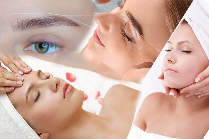 Épilation au fil du visage entier et soin du visage